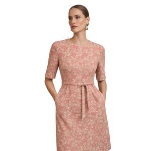 Leproust Vintage Pink Quilted Floral Cotton‎ Wrap Tie Back Dress